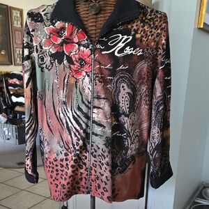 Black and Pink Artistic Blazer with V-Neckline